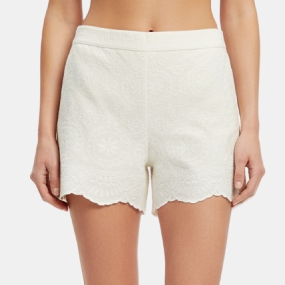ZARA White Beige Nude Embroided High Wsisted shorts XL NEW